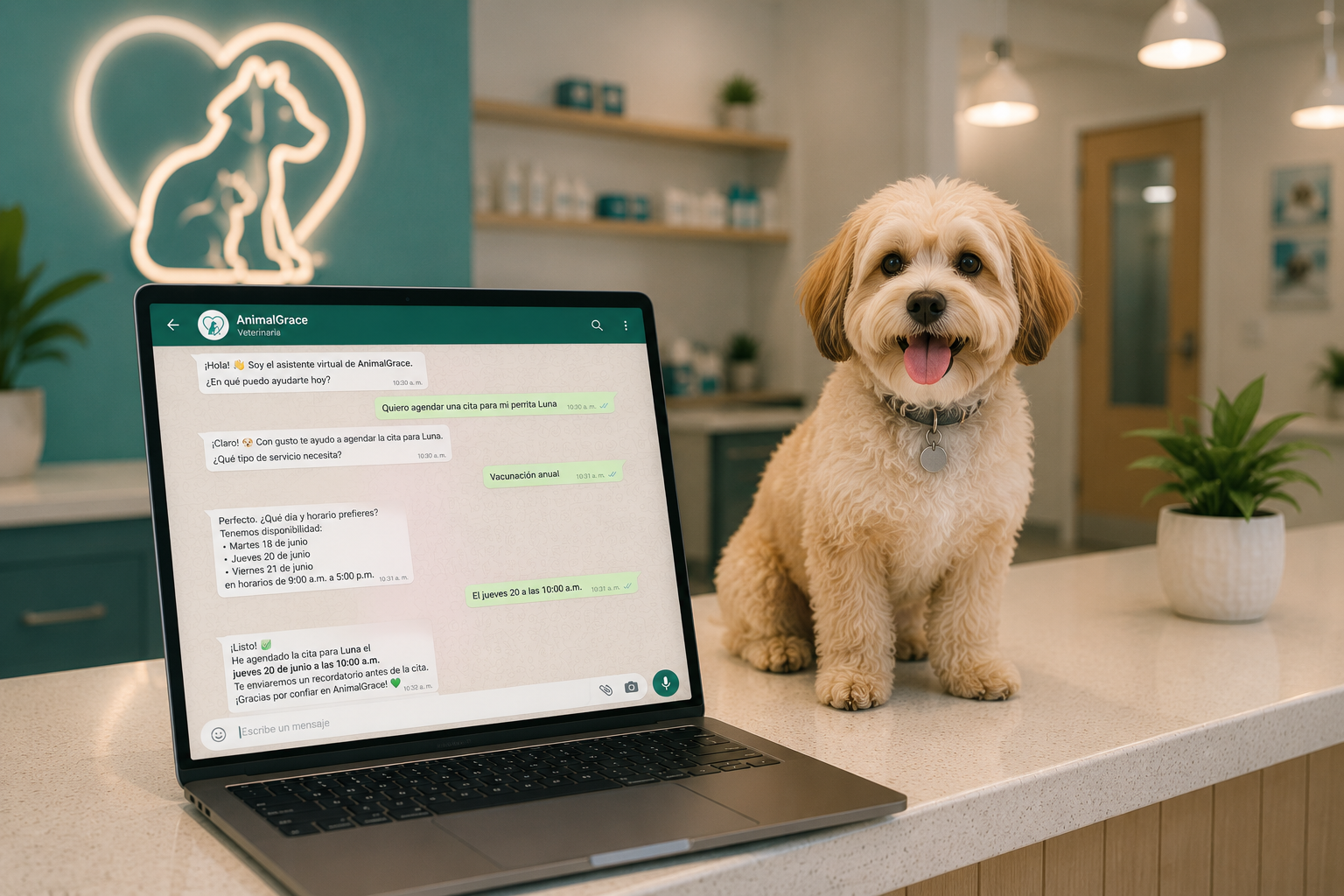 Recepcionista virtual veterinaria con agente IA en WhatsApp